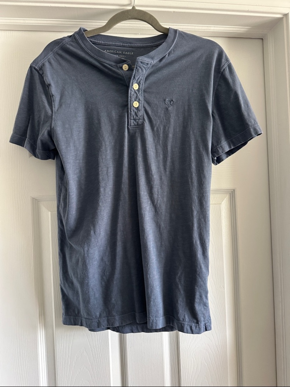 American Eagle Outfitters Short Sleeve Henley in Blue